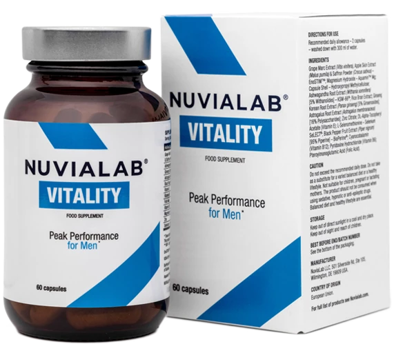 Confezione di NuviaLab Vitality, l'integratore per la vitalità maschile.